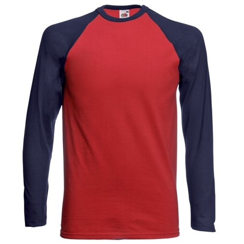 Long Sleeve Fruit of the Loom Baseball Cotton T-Shirt Brick Red / Navy XL (44-46&uml;)