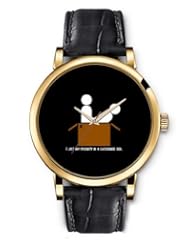 SPRAWL Aanalog Fashion Series Gold Ladies Watches of Genuine Black Leather Strap,Unique Wrist Watch for Women Girls Designed with I lost my virginity in a cardboard box