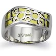 Stainless Steel Women's Ring with Yellow Resin Inlay (Sizes 5-9)