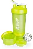 BlenderBottle ProStak System with 22-Ounce Bottle and Twist n' Lock Storage, Green/Green