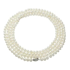 Sterling Silver White Freshwater Cultured Pearl A Grade 6.5-7mm Necklace, 60 by