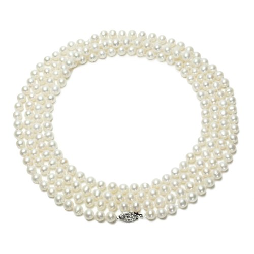 Sterling Silver White Freshwater Cultured Pearl A Grade 6.5-7mm Necklace, 60''