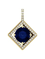 10K Yellow Gold 8.00mm Round Cut Chatham Created Sapphire and Diamond Pendant