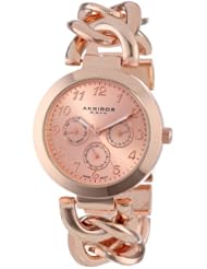 Akribos XXIV Womens AK644RG Ultimate Multi-Function Rose-Tone Twist Chain Link Bracelet Watch