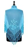 Hand Made Beaded Embroidered Shawl Scarf Wrap Aqua Blue