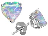 3.00 cts 14K Gold Plated 925 Sterling Silver Heart Shaped Created Opal Earring Studs