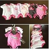 Nike Jordan Infant New Born Baby Girl Lap Shoulder Bodysuit 5 PCS with Different Color and "Jordan" Sign Pattern (0-3, 3-6, 6-9, 9-12 Months) NEW (MSRP $60) (0-3 MONTHS)