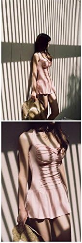 Women Girls Cute Halter One-piece Swimsuit Skirt Swimwear Pink (US 6-8)