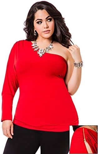 Ashley Stewart Women's Plus Size Cold Shoulder One Shoulder Tunic - Size: 14/16, Color: Tango Red