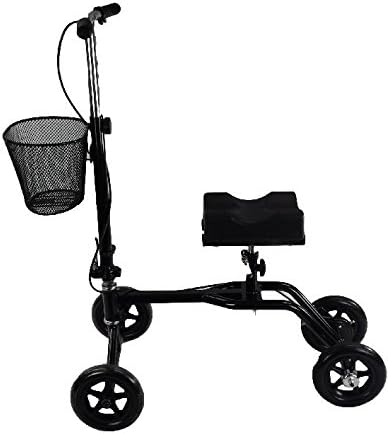 Injured Leg Knee Walker Heavy Duty Scooter Foldable Basket Coral Detachable (Black)