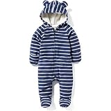 オールドネイビー OLD NAVY/ フッテッド マイクロ フリース ワンピース ブルー ストライプ ロンパース長袖 0～3ヶ月【並行輸入】