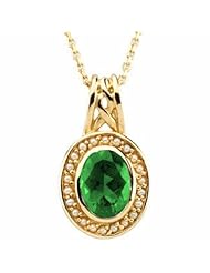 18K Yellow Gold Oval Cut Chatham Created Emerald and Pearl Pendant -- LIFETIME WARRANTY