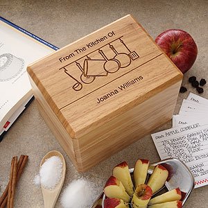 Engraved Wooden Recipe Box and Recipe Cards - From the Kitchen of Design