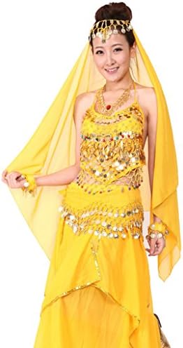 Children Sinkiang Indian Belly Dance Dress National Costumes (Yellow Skirt L)