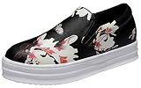 Passionow Womens Beautiful Flower Butterfly Slip-On PU Shoes (7.5 B(M)US,black)