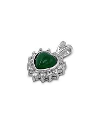 Sterling Silver Jade Clear CZ Heart Love Pendant Fashion Charm Pure 925 New 12mm with 1.8mm Curb Chain