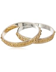 Chamak by priya kakkar 2 Handmade Circular Detail, Crystals and Gold Glitter Bangle Bracelet, 7.5"