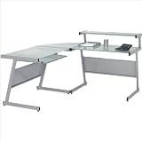 Aluminum with Frosted Glass Eurostyle Landon L-Shape Glass Top Computer Desk