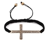 Black Lace Style Iced Out Gold Cross Bracelet with Beaded Disco Balls Macrame Shamballah
