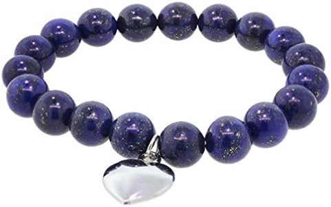 GSG 9 Round 10mm Blue Lapis Lazuli Stretchy Bracelet with Heart Charm