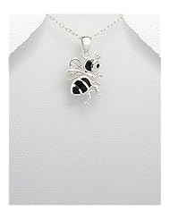 Bee Reconstructed stones Pendant Necklace In 92.5 Sterling Silver