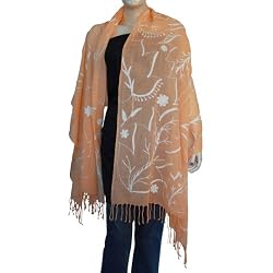 Peach Neck Wrap Stoles Wool with Thread Embroidery 80 x 29 inches (esrf066)