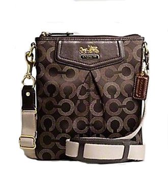 Coach Madison Signature Dotted Op Art Swingpack Crossbody Messenger Bag Brown