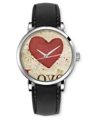 SPRAWL Aanalog Fashion Series Silver Ladies Watches of Genuine Black Leather Strap,Unique Wrist Watch for Women Girls Designed with Heart