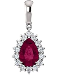 10K White Gold 9.00x6.00mm Pear Cut Rhodolite Garnet and Diamond Pendant -- LIFETIME WARRANTY