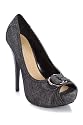 Black Denim Platform Peep-toe Stiletto Pump
