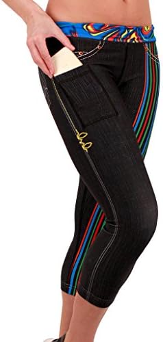 INKnBURN Women's ROD Stripes Capri 8 Black Denim