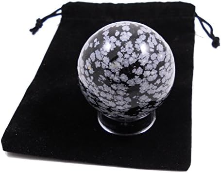 OBSIDIAN SNOWFLAKE SPHERE 2 INCH SIZE 50mm Crystal Healing Stone, Stand & Pouch