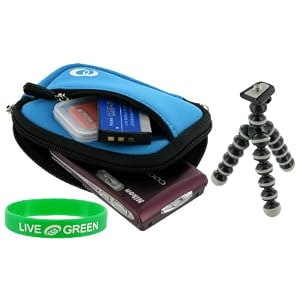 Neoprene Sleeve (Smurf Blue) Case and Premium Tripod for Olympus Stylus Tough-8000 Digital Camera Silver