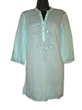 House of Fraser Turquoise Cotton Sequinned Long Tunic Top Size S 8 10