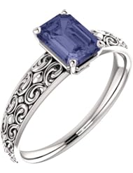 Platinum 7.00x5.00mm Emerald Cut Iolite Ring -- LIFETIME WARRANTY