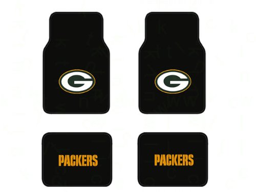 A Set of 4 Universal Fit NFL Plush Carpet Floor Mats - Green Bay Packers