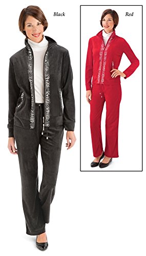 Beaded Velour Zipper Front Jacket & Pant Set