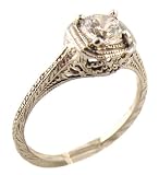 14k White Gold Antique Style Filigree .50ct Moissanite Ring