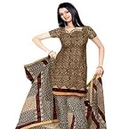 Unnati Silks unstitched chiku cream handloom cotton bagru printed salwar kameez with cotton dupatta