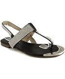 Nature Breeze Ariel-04 T-Strap Slingback Embellished Sandal BLACK