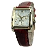 Seiko Quartz Mens Gold Plated Stainless Steel Case Brown Leather Strap Watch by Seiko