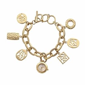 AK Anne Klein Ladies Gold-Tone Charm Bracelet Watch #108612CHRM by AK Anne Klein