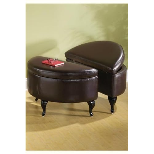 Leather Storage Ottoman Set Set Of Two Burgundy