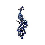 Royal Blue Holiday Festive Crystal Old Silver Plated Peacoc Feather Pin Brooch