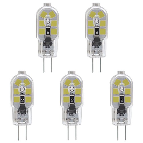 KINDEEP G4 LED Bulb, Bi-pin Base, AC/DC 12V 1.5W( 25W Halogen Bulb Equivalent), Daylight White 5000K, Clear Plastic Cover, Pack of 5