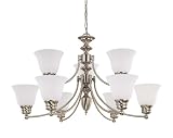 Nuvo Lighting 60/3306 Empire 9-Light 2-Tier Chandelier with Frosted Glass, Brushed Nickel