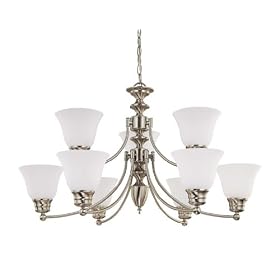 Nuvo Lighting 60 3306 Empire 9-Light 2-Tier Chandelier with Frosted Glass, Brushed Nickel