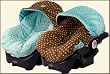 Reversible Infant Car Seat Cover - Chocolate with Aqua Dots and Minky - Cuter Than A Ducks Butt