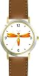 Orange Dragonfly or Dragon Fly - JP - WATCHBUDDY&reg; DELUXE TWO-TONE THEME WATCH - Arabic Numbers - Brown Leather Strap-Size-Large ( Men's Size or Jumbo Women's Size )
