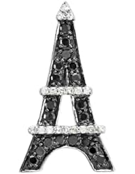 0.50 Carat (ctw) 10K White Gold Round Black & White Diamond Eiffel Tower Pendant 1/2 CT